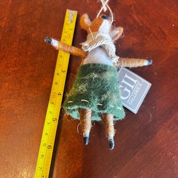 Gallerie II Felted Wool Fox Ornament Green Skirt & Scarf Rustic Woodland Style - Picture 5 of 6